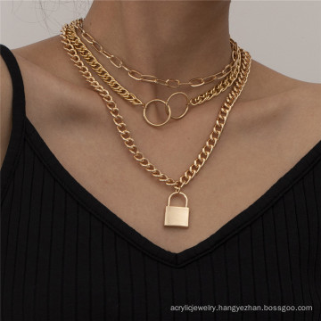 Geometric clavicle chain hip hop lock necklace punk multi-layer chain tassel necklace